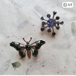 Vintage Star and Butterfly Rhinestone Brooch Set